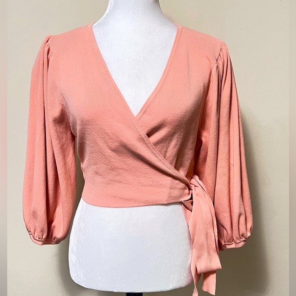 MISSGUIDED new Pink True Wrap Around Straps Crop Balloon Sleeves Knit Top 10/12 - Picture 3 of 16